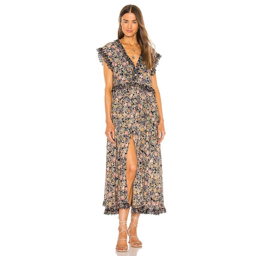 Free People Revolve Milania Black Floral Eyelet Lace Maxi Dress Size Large